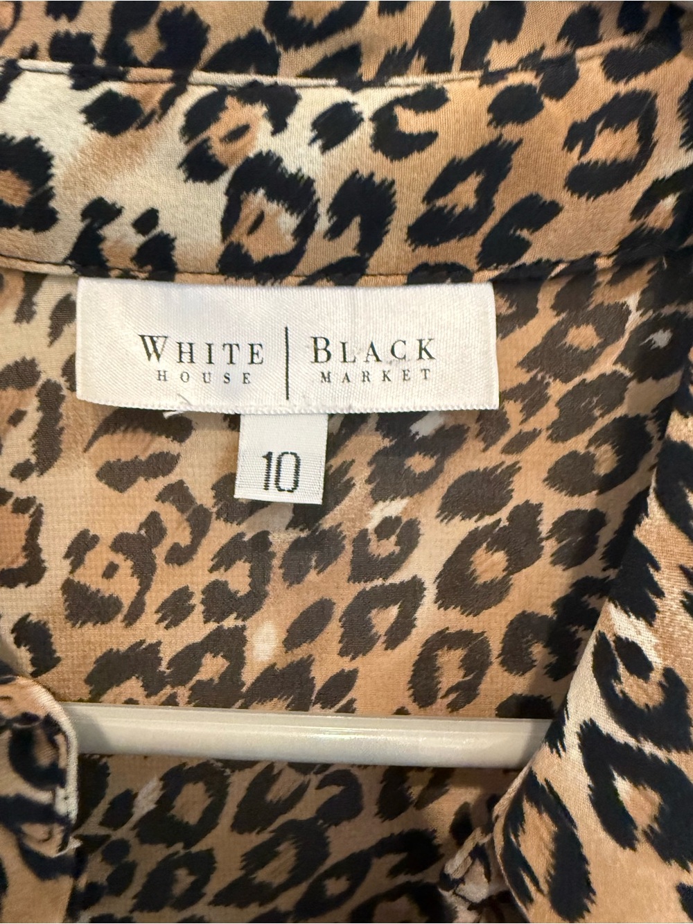 White House Black Market Leopard Print Button-Up Blouse in Brown and Black - Picture 3 of 8